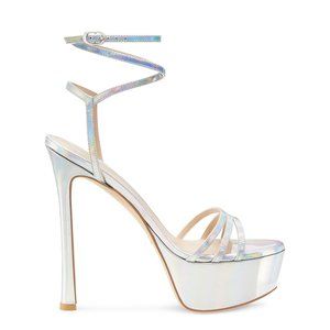 Stuart Weitzman Soiree 145 Platform Sandal Silver Size 6